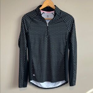 Adidas AeroReady Black and White Abstract Patterned Quarter Zip Pullover